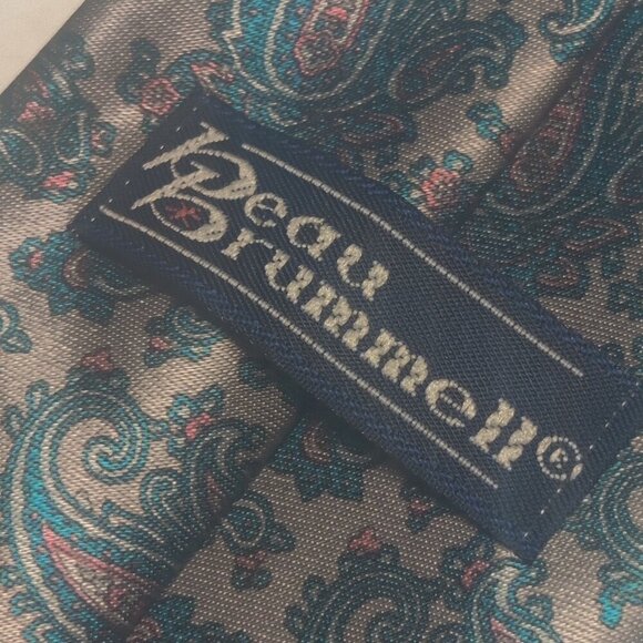Tie in Silk & Polyester by Beau Brumell in dressy silver and light blue paisley. - Picture 3 of 5